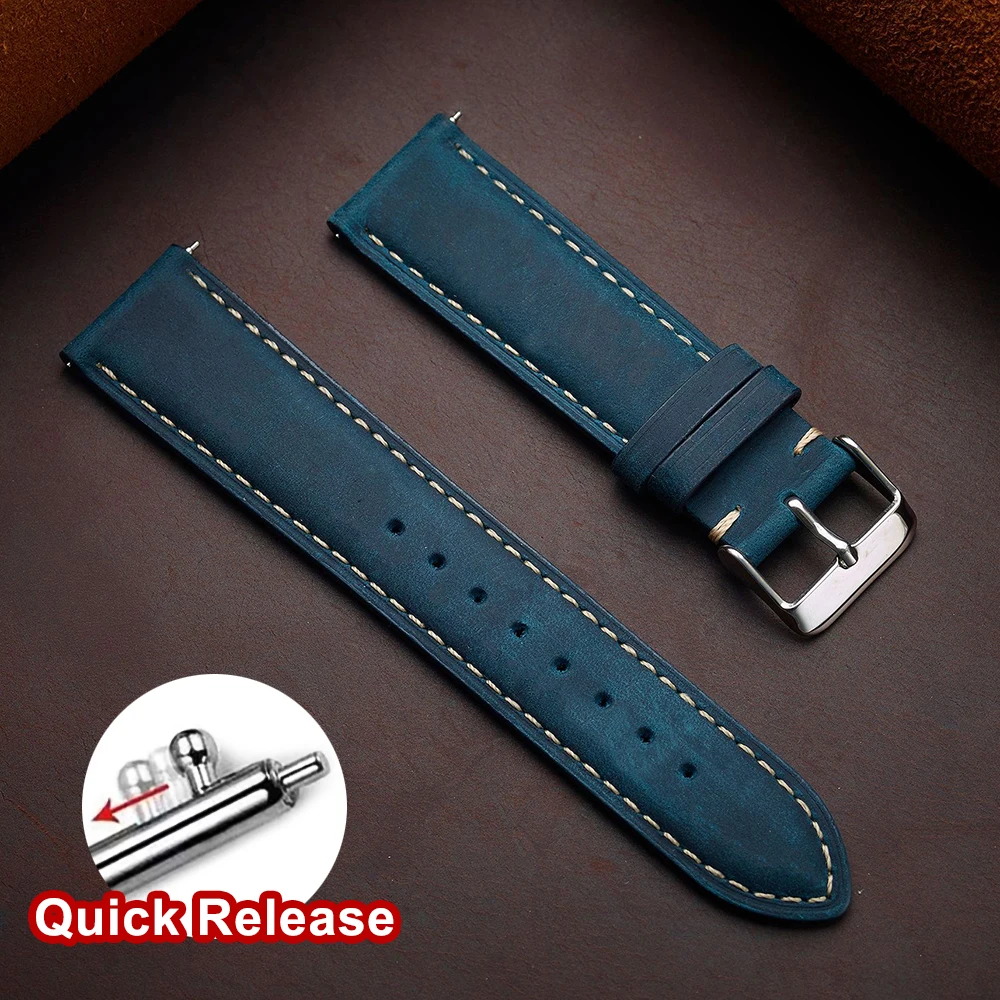 Vintage Dark Brown Cowhide Watch Strap, Quick Release