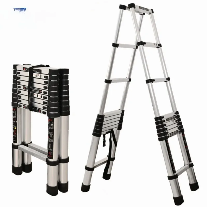 Factory double-sided equilateral aluminum telescopic ladder steps