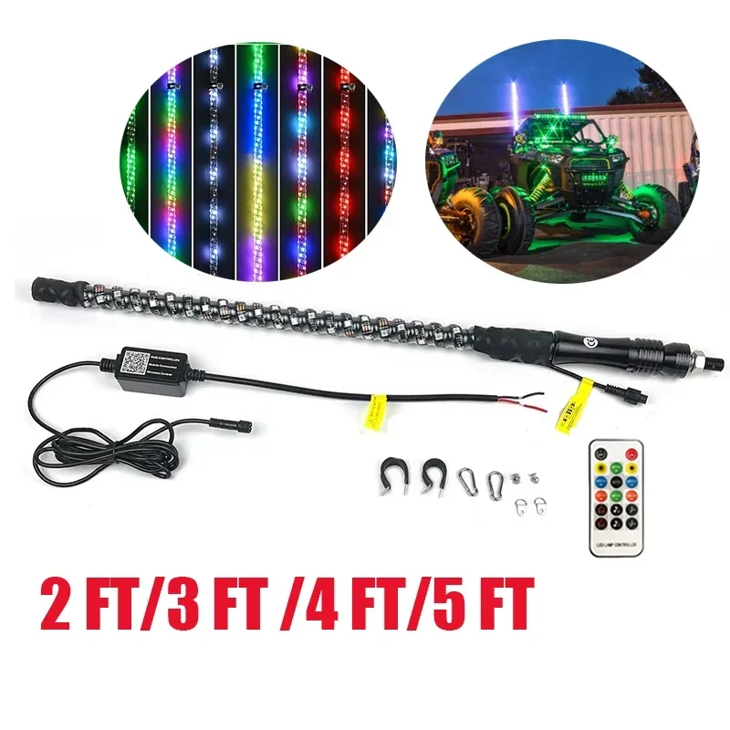 

2 FT/3 FT /4 FT/5 FT RGB LED Antenna Whip Lights APP +Remote Control Music Sync Spiral Chasing Effects for RZR UTV ATV Off Road