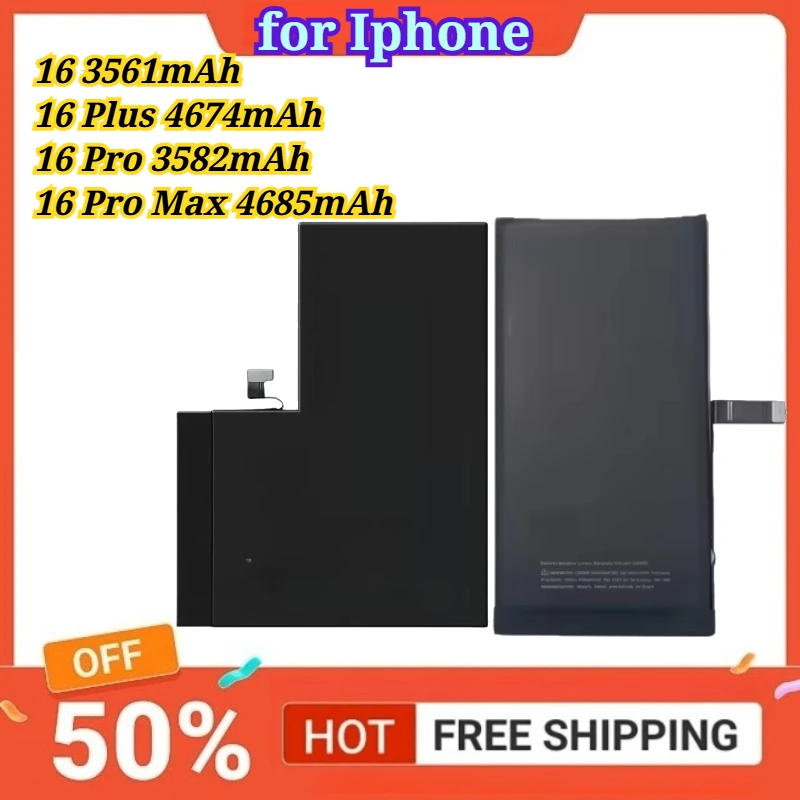 

Compatible for Iphone 16 3561mAh/16 Plus 4674mAh/16 Pro 3582mAh/16 Pro Max 4685mAh Mobile Phone Batteries
