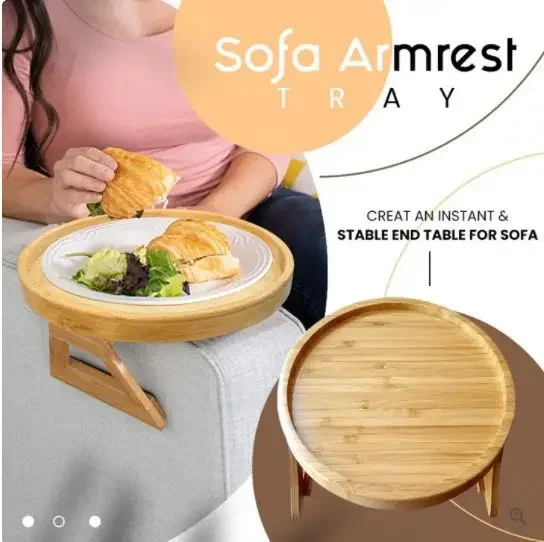 NEW Sofa Tray Table Sofa Armrest Clip-On Tray Natural Bamboo Sofa Tray Practical TV Snack Tray For Remote Control Coffee Snacks