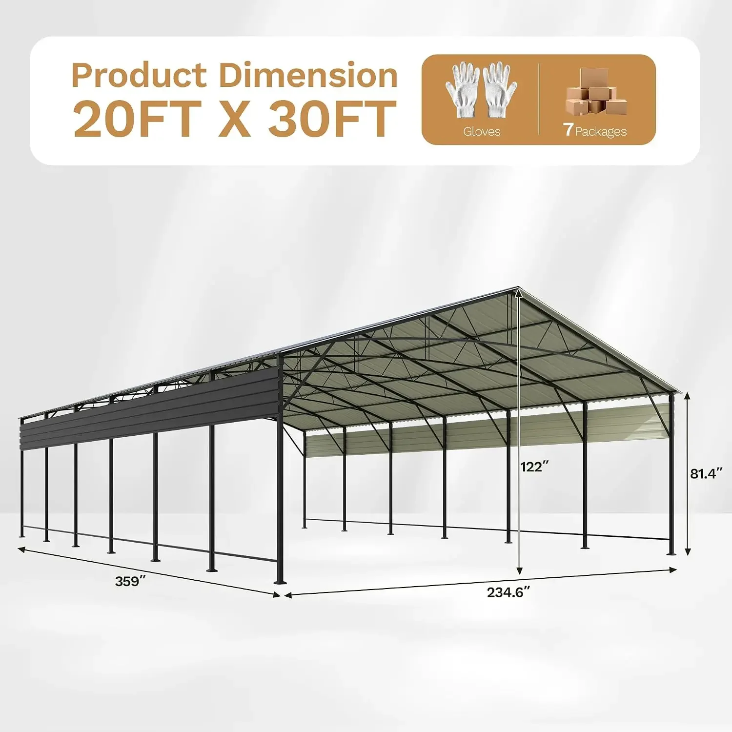 20x30 FT Metal Carport, Heavy Duty Oversized Carport with Reinforced Frame and Galvanized Steel Roof, All-Weather, Customized