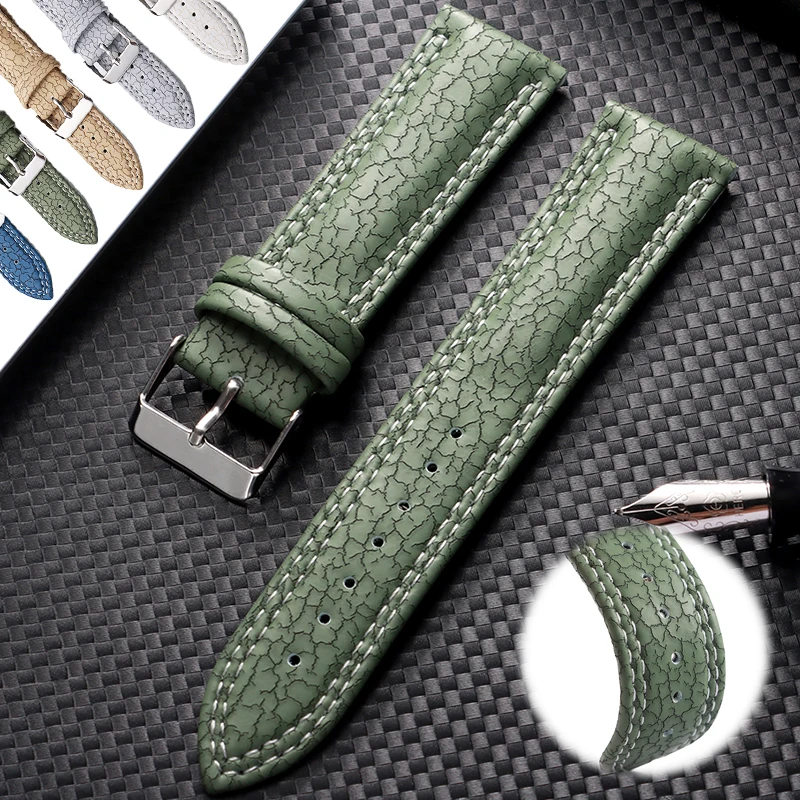 Bracelet de montre en cuir craquelé 18mm 20mm 22mm, texture vintage, en cuir de vachette, pour Omega, Seiko, bracelet universel en cuir de veau