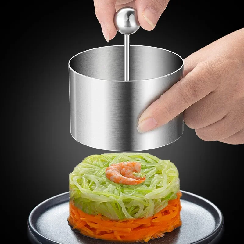 Round Stainless Steel Rices Ball Mold with Pusher Cake Mousse Tiramisu Cold Dish Easy Demoulding Sushi Making Mould Kitchen Tool