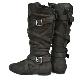 High Shaft Suede Line Dance Boots with Dual Strap Design and Faux Fur Sole - Classic and Comfortable for Dancing
