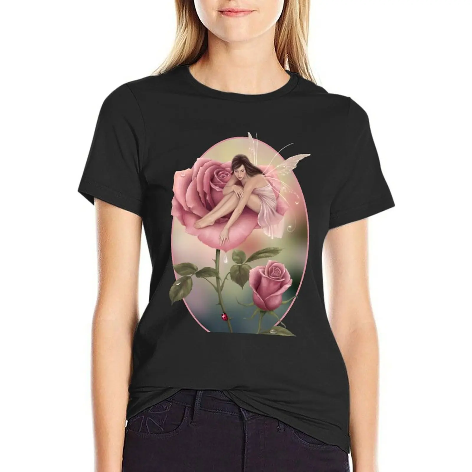 Rose Blume Fee T-Shirt Sommerkleid ung Sommer Tops Kurzarm T-Shirt Bluse Damen bekleidung