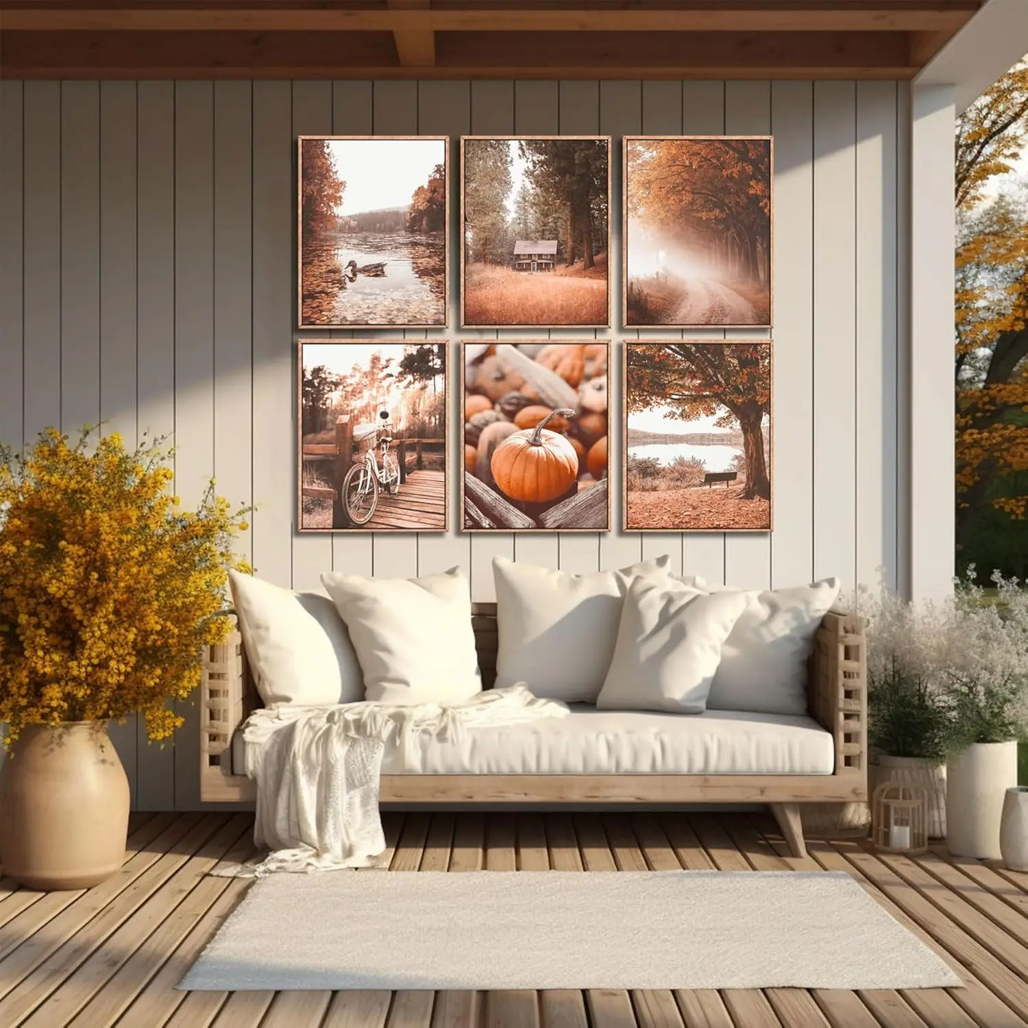 

6pcs/set Canvas Wall Art Natural Autumn Leaf Tree Poster Printing Retro Farmhouse Decoration Seasonal Family Galler Living Room