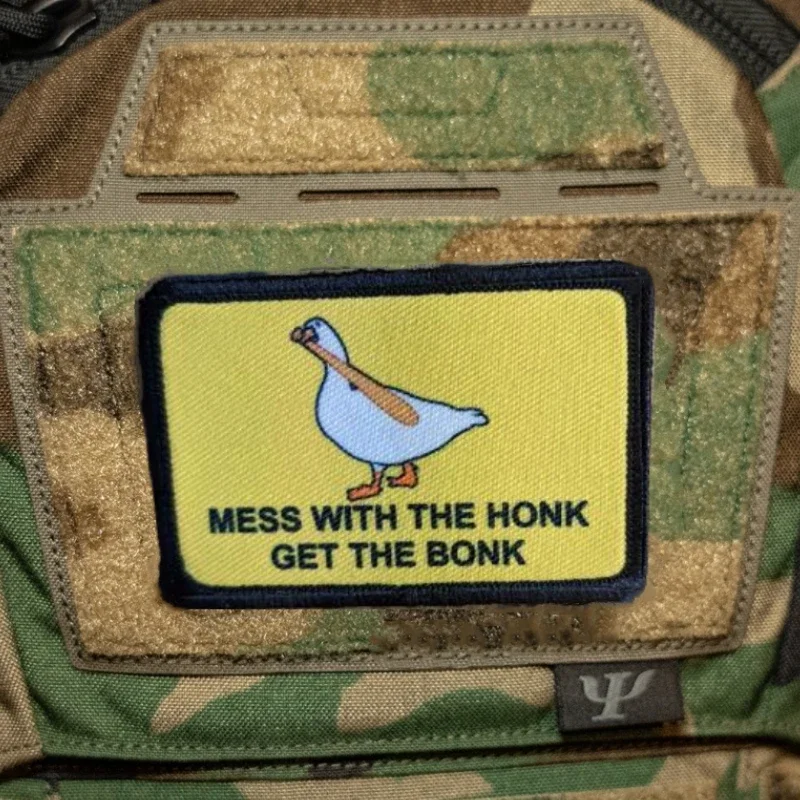 Mess with The Honk Get The Bonk Morale Badge Funny Yellow Duck Embroidered Hook&Loop Patches Tactical Backpack Stickers