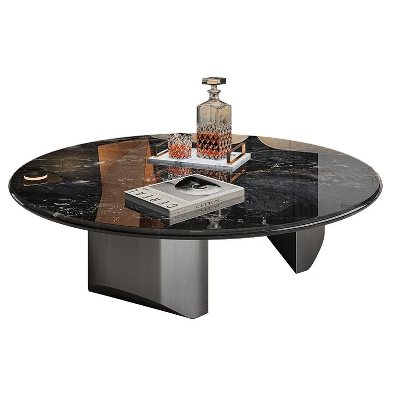 

Italian minimalist natural supercrystalline stone tea table minimalist household marble stainless steel size round coffee table