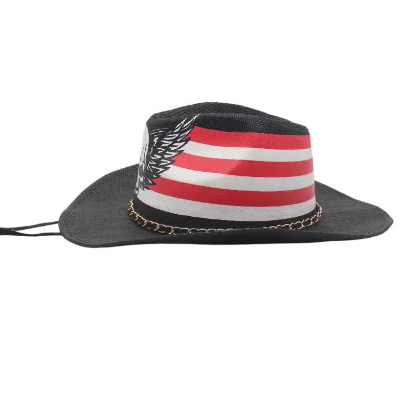 2023 Foreign Trade New Skull American Style Hip Hop Western Denim Cross-border Warped Jazz Top Hat Star Stripes Pattern