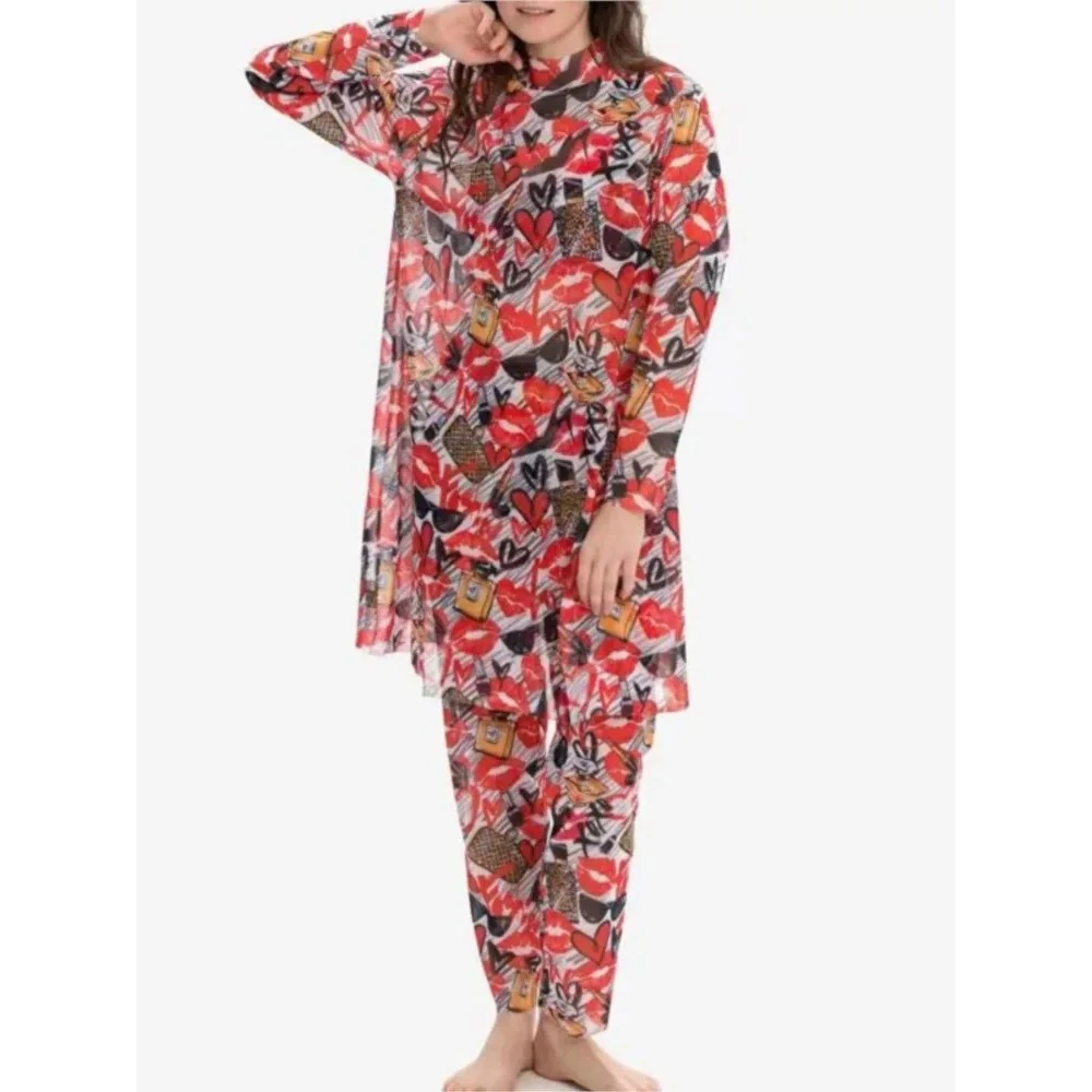 2026 New 3PCS Set Floral Muslim Swimming Suit for Women Swimwear Long Sleeve Modest Islamic Swimsuit Burkini  And Cover Up Pants