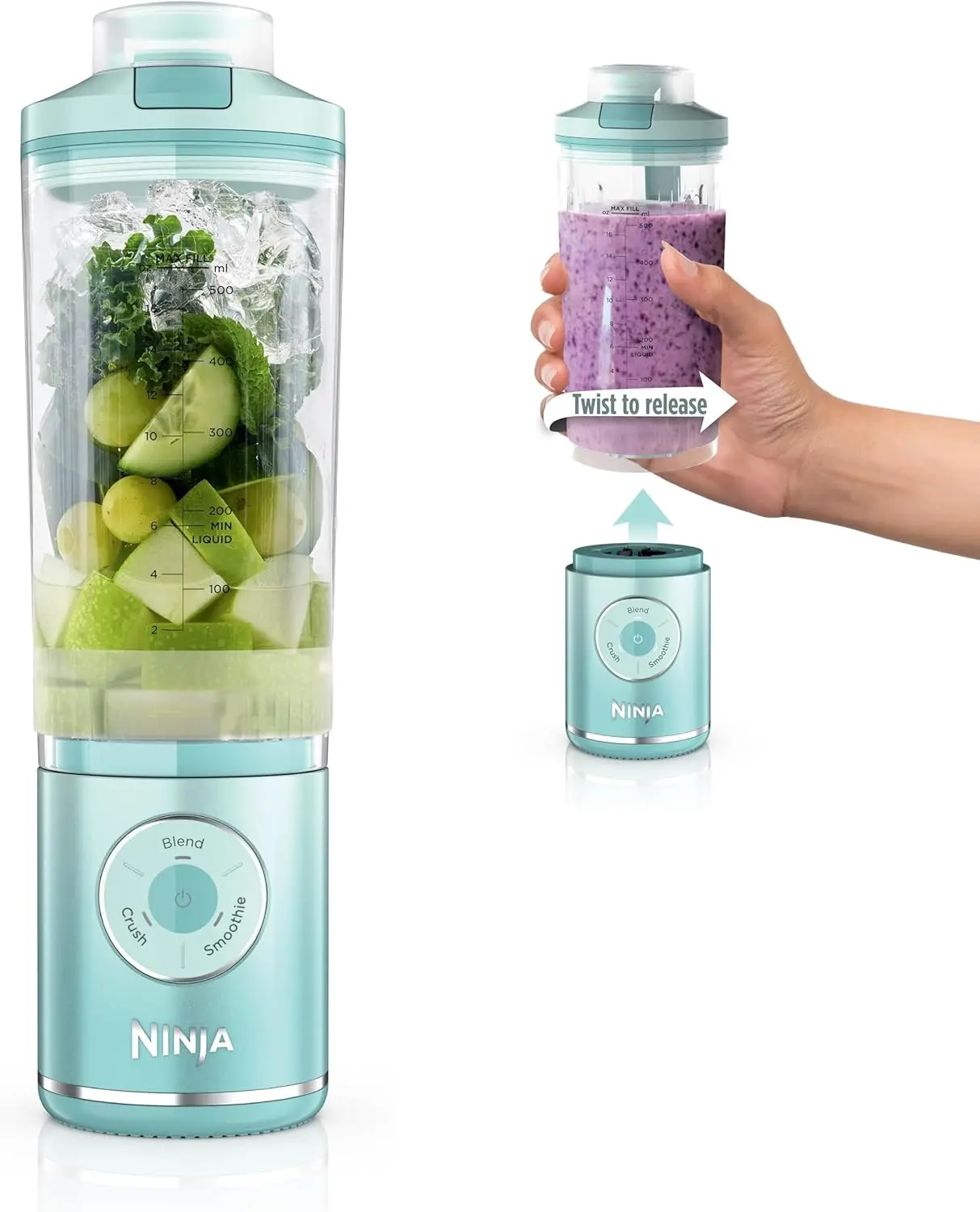 

Portable Cordless Blender with 3 Programs, Ice Crush, 22oz Removable Vessel, Dishwasher Safe and Leakproof