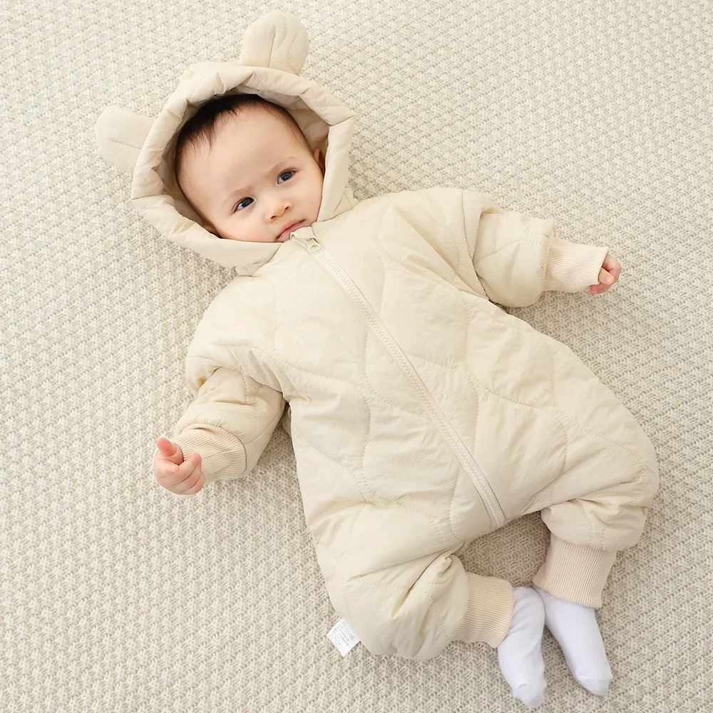 

Winter Newborn Clothes Baby Jumpsuit Plush Thickened Baby Hooded Jacket For Outdoor Warmth Boys Girls Jumpsuits