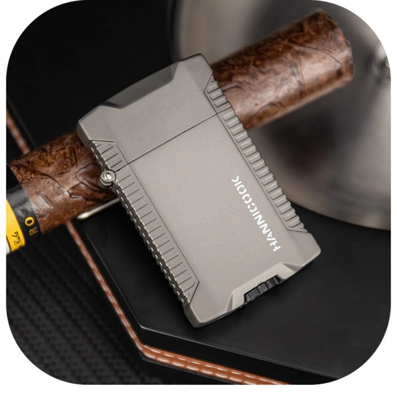 ولاعة جديدة قابلة للنفخ من البيوتان، شعلة مزدوجة مقاومة للرياح لهب أزرق إبداعي ولاعة سيجار بلوري، هدية راقية للرجال