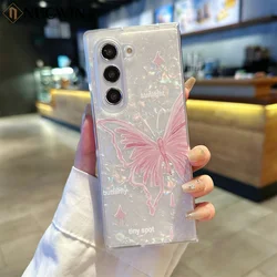 Funda colorida con purpurina para Samsung Galaxy Z Fold 4 5 6, fundas con flores y mariposas de dibujos animados para Z Fold6 5, funda antigolpes
