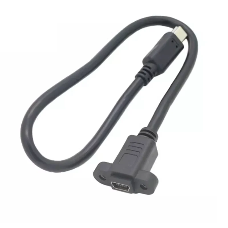 25cm Mini USB 2.0 Male to Mini 5Pin Female Extension Cable Pitch 17.5mm With Screw Panel Mounting Hole for T-mount Car Adapter