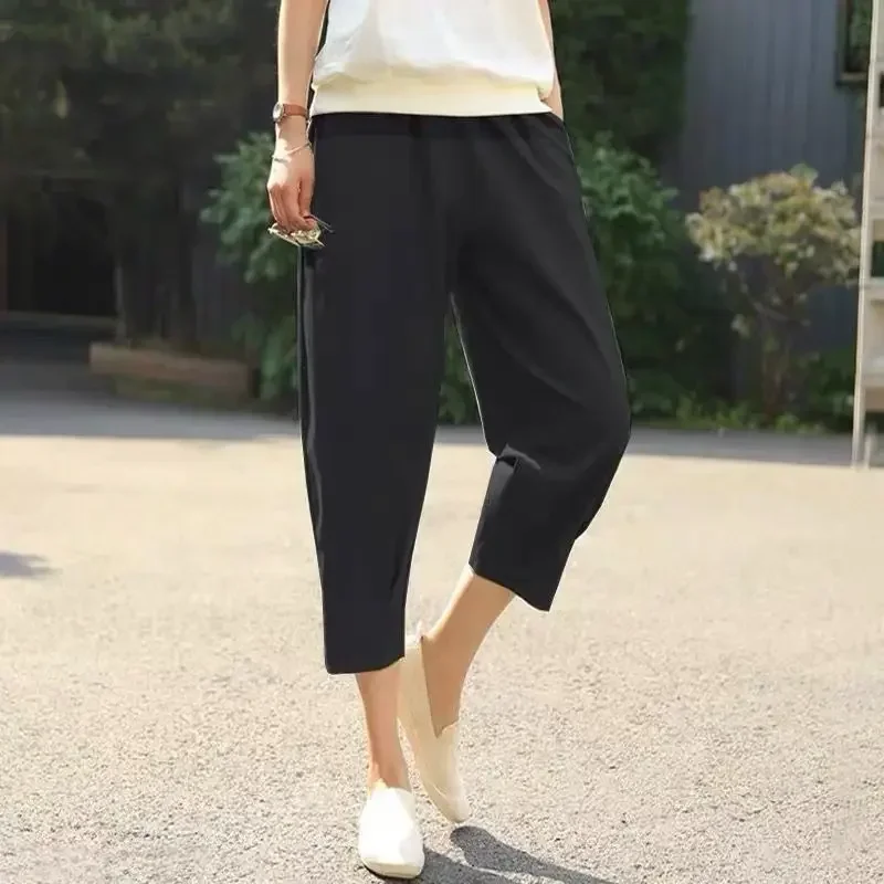 Summer Cotton Linen Harem Pants Women Loose Solid High Waist Large Size Pant Female Casual Khaki Calf-Length Pants Women