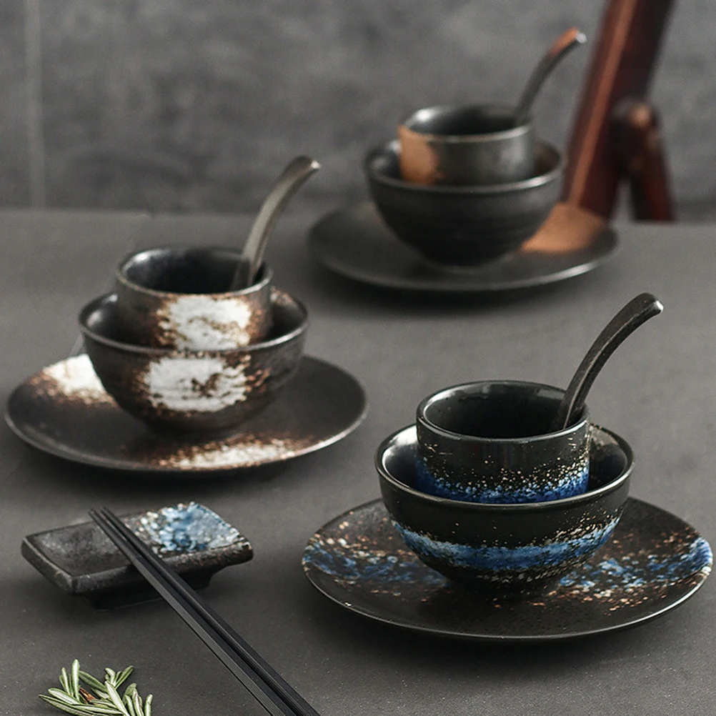 

Ceramic Tableware Set 1Set Vintage Pattern Dish Bowl Spoon Home Restaurant Use Ceramic Material Healthy Comfortable