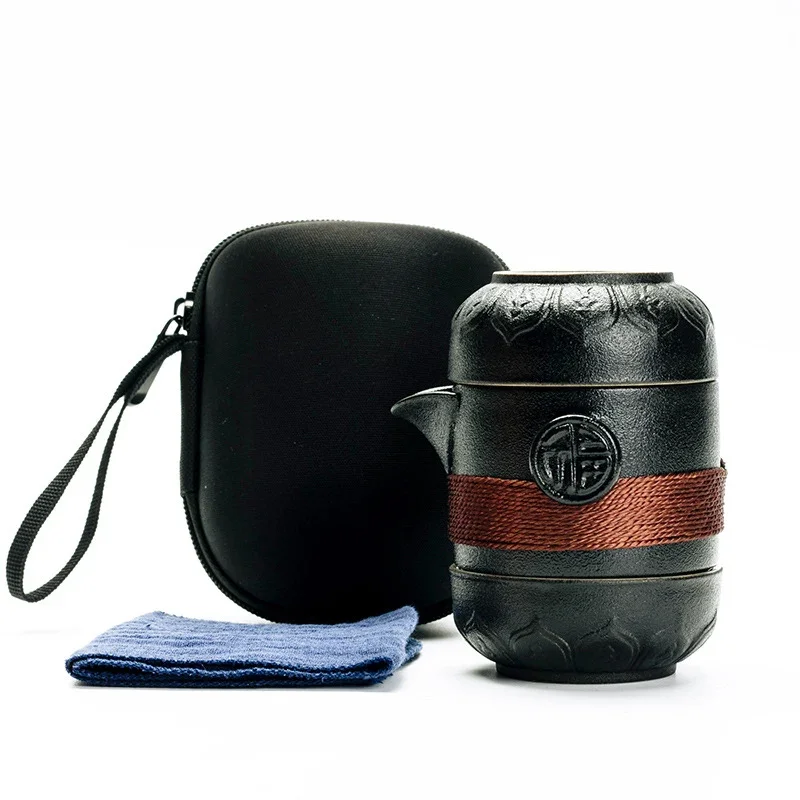 السفر طقم شاي الفخار الأسود المحمولة Teaware Incule 1 قطعة إبريق الشاي 2 قطعة 1 كيس Gaiwan أكواب القهوة Teaware الأخضر كوب مجموعات #3