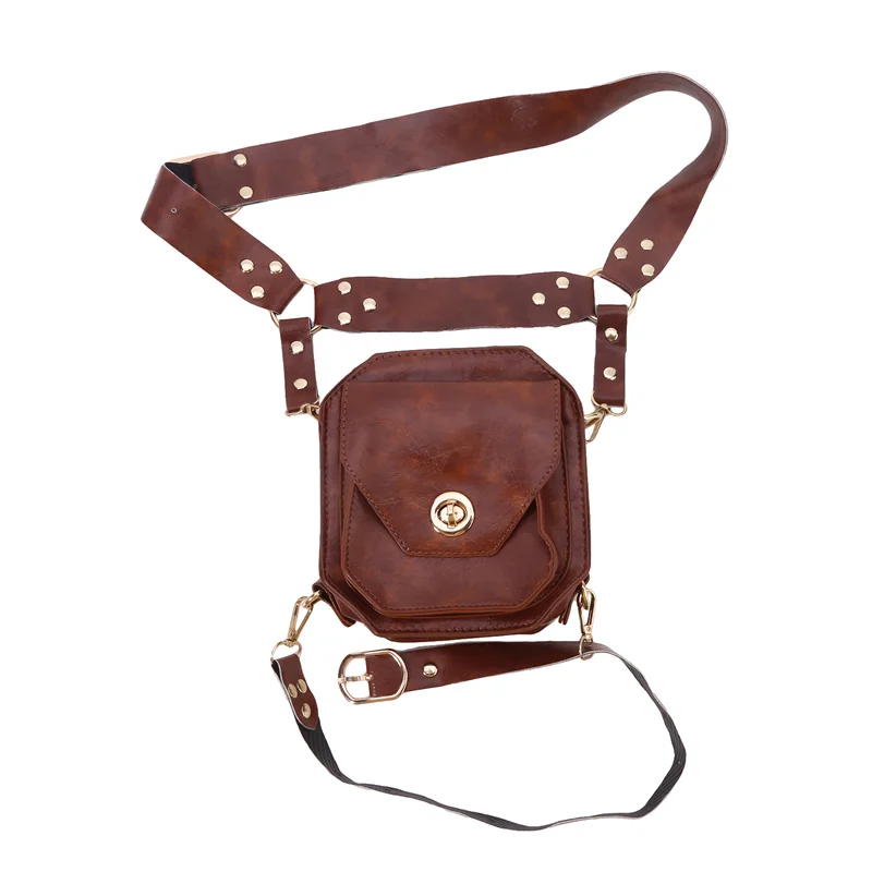 Satchel borsa a tracolla stile retrò Pu piccola borsa quadrata borsa da donna pacchetto laterale vento moto puntelli personalità cavaliere medievale