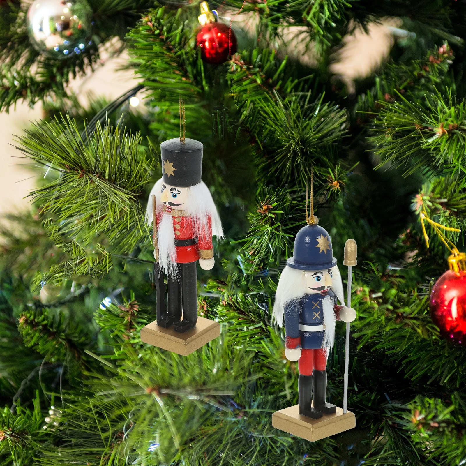 

6pcs Wooden Xmas Figures Hanging Christmas Decor Ornaments Home Office Decorative Craft Gifts Wood Nutcracker Pendant