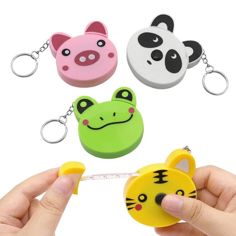 Cartoon Tape Measure 0-150cm 0-60 Inch Mini Portable Cute Animal Shape Key Ring Automatic Tape Measure Panda Frog Piggy Tiger