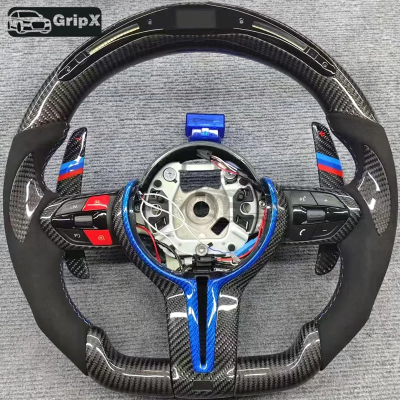 

LED light carbon fiber steering wheel and sports steering car accessories//M logo suitable for BMW F30 shift paddles carbon fibe