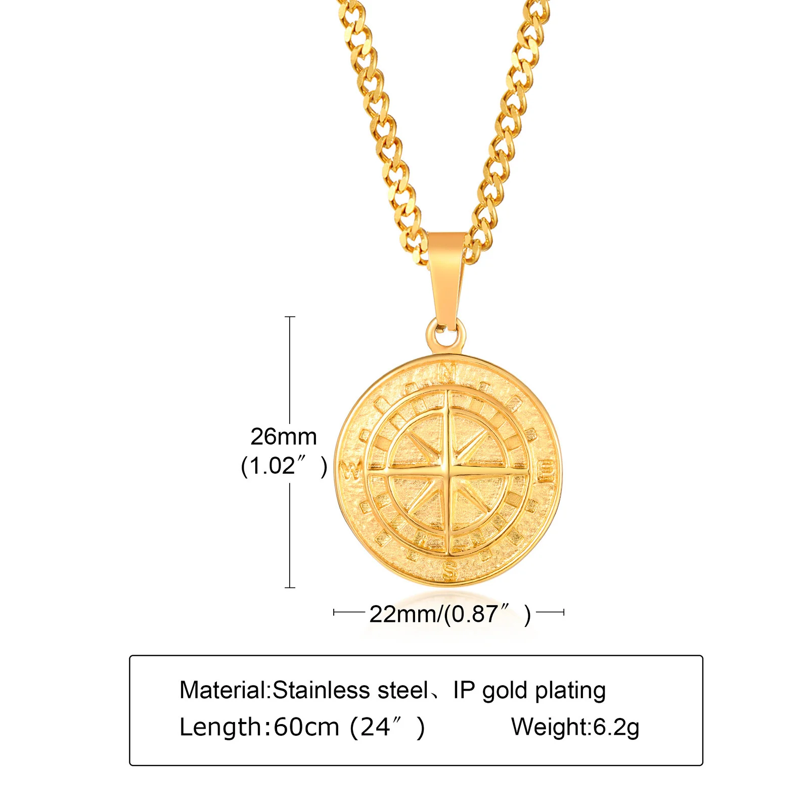 Collares de brújula de Color dorado para hombre, medalla de ancla de Estrella del Norte vikinga Vintage, colgante de acero inoxidable para hombre,