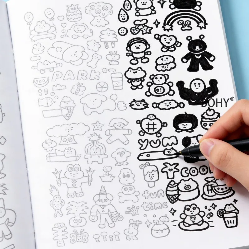 1 Drawing Coloring Album Including Themed Black and White Line Drafts Such As Bears, Rabbits, Food and Desserts, Plants 40 Pages