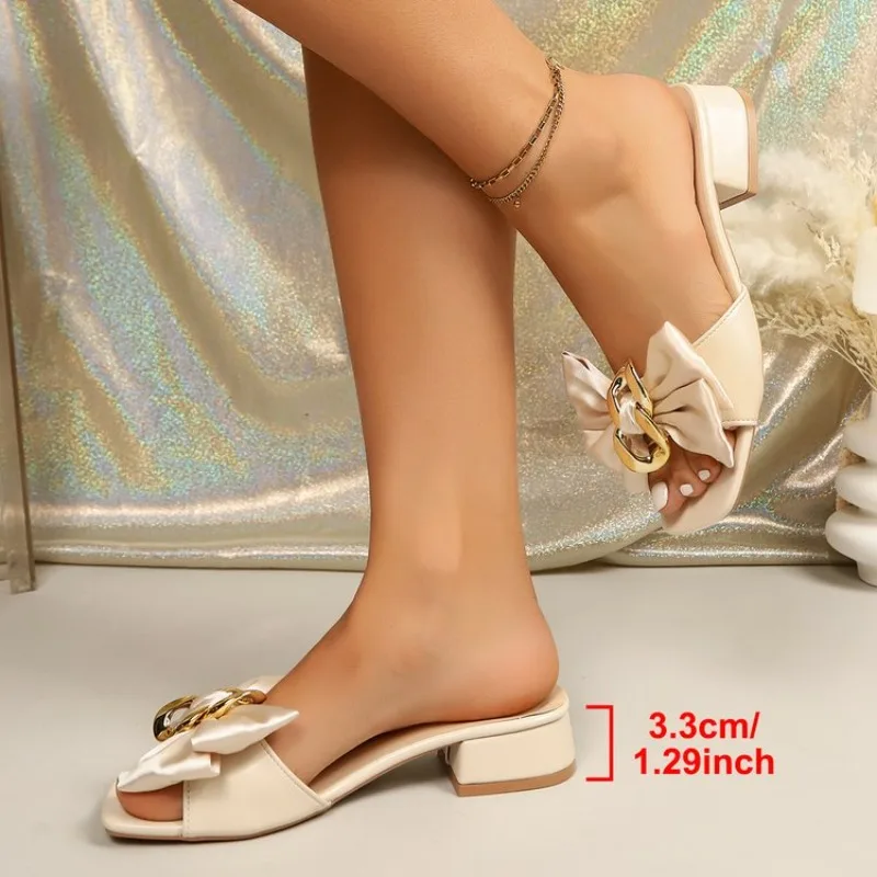 Sommerliche, trendige Designer-Sandalen mit Schleife für Damen, modische, lässige Pantoletten mit eckigem Absatz, 2026 neue elegante Party-High-Heels für Damen – Detail 5