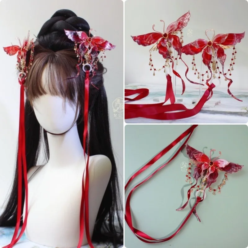 

Chinese Ancient Style Hair Clip with Floral Resin Butterfly Ribbon Tassel for Cheongsam Hanfu Suitable for Daily Wear Occasions