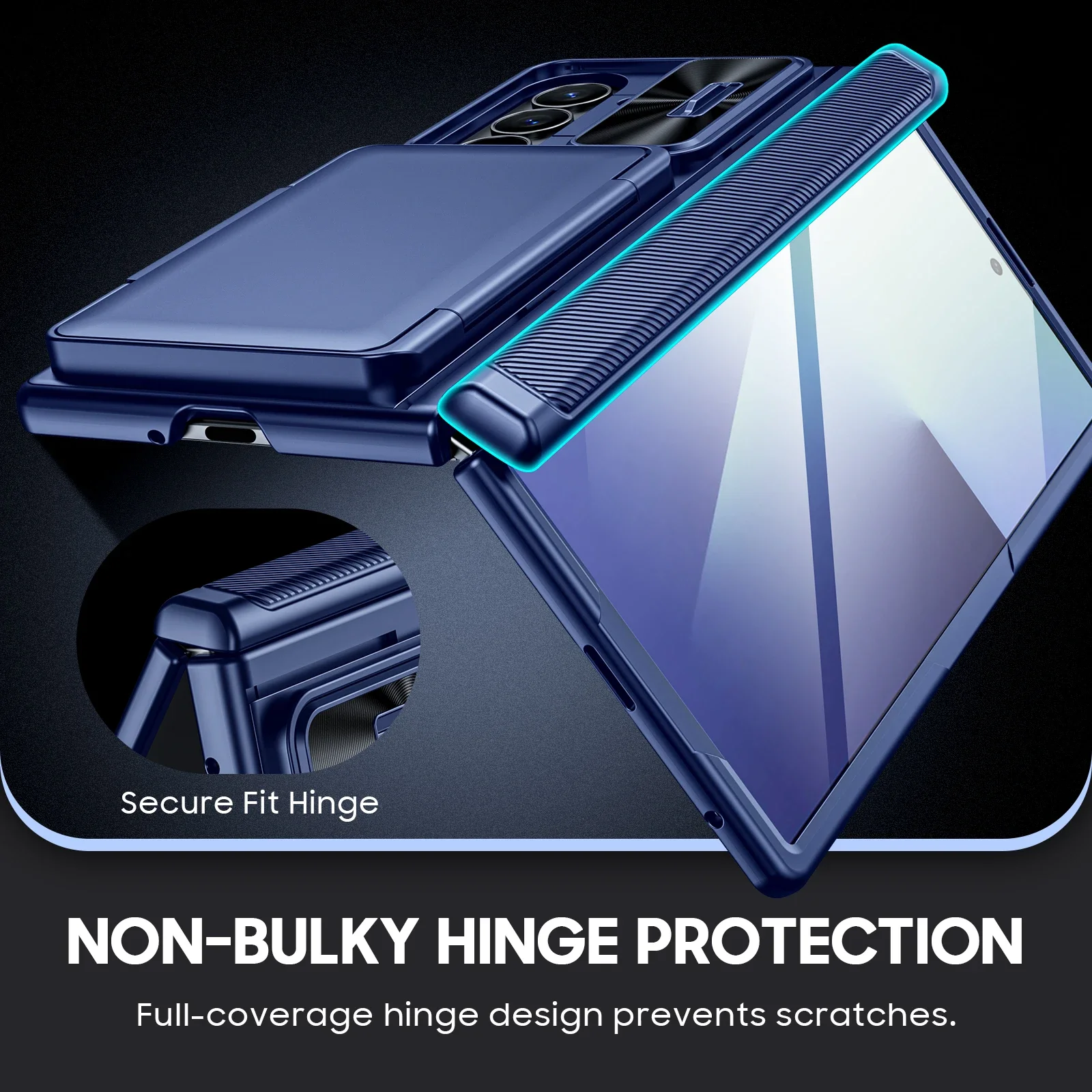 هدايا الهالوين، حامل بطاقات RFID، مع حامل، حماية مفصلية، غطاء كاميرا، جراب مقاوم للصدمات لهاتف Samsung Z Fold 7-Blue