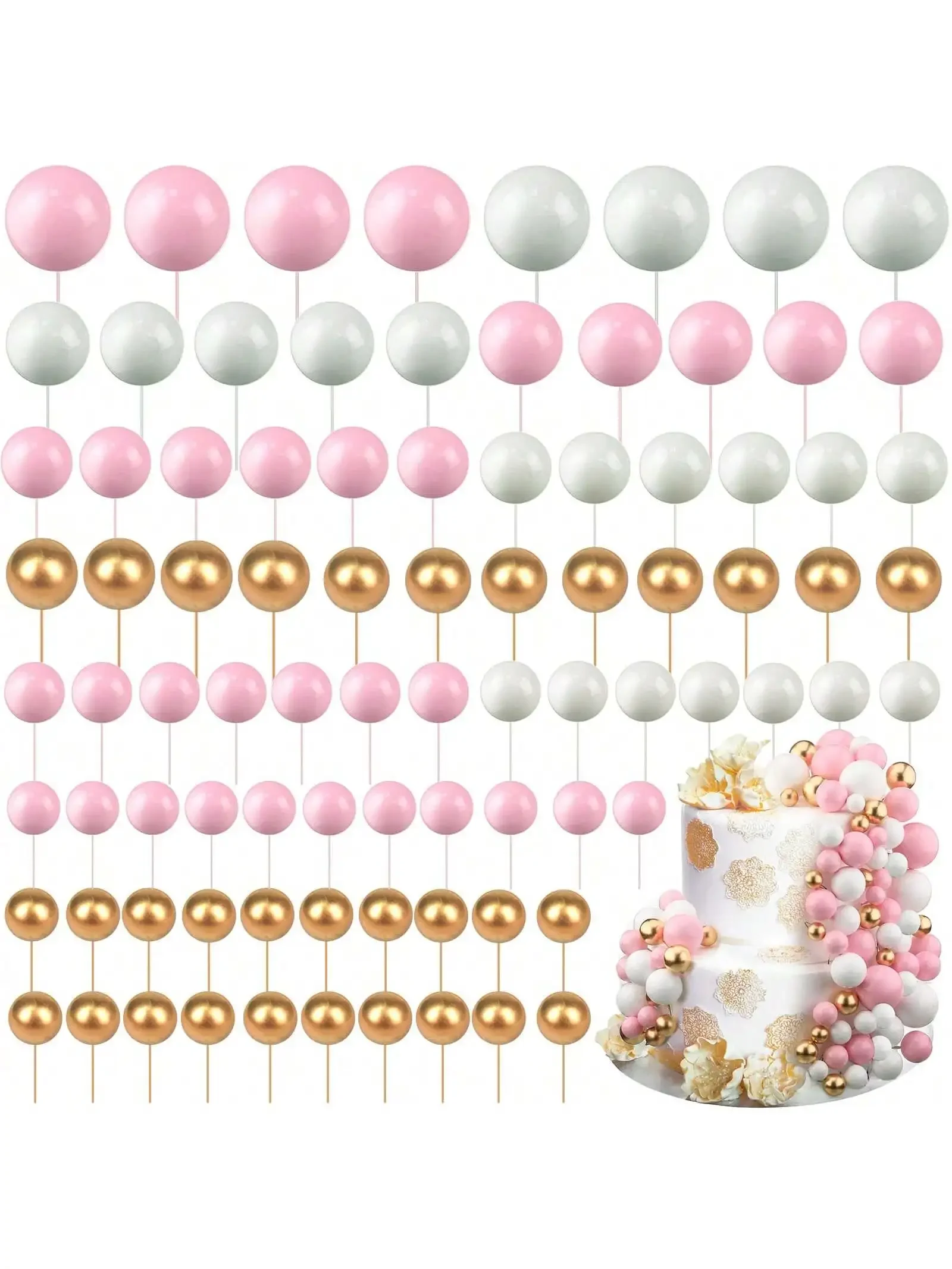 68pcs/set gold ball mini balloon cake hats foam decorated spherical cake insert hats for birthday parties and holiday decoration