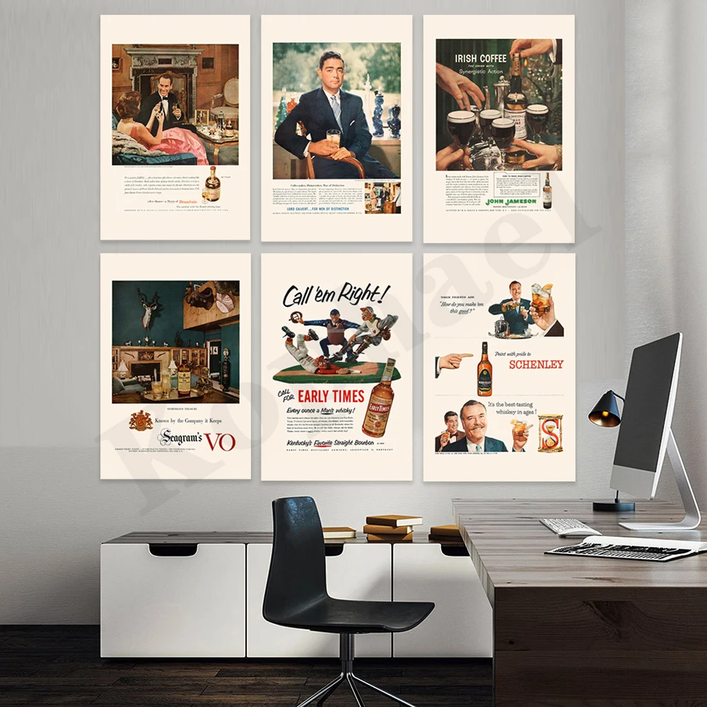 Medieval Retro Men's Fashion Whiskey Ads Elegant Drinkware Bar Decorations Gifts for Friends Home Wall Art Posters