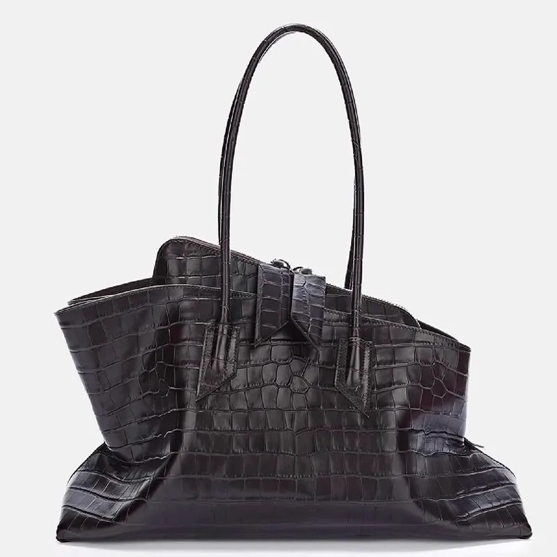 DKQWAIT Crocodile Pattern Pleated Leather Shoulder Bag 4