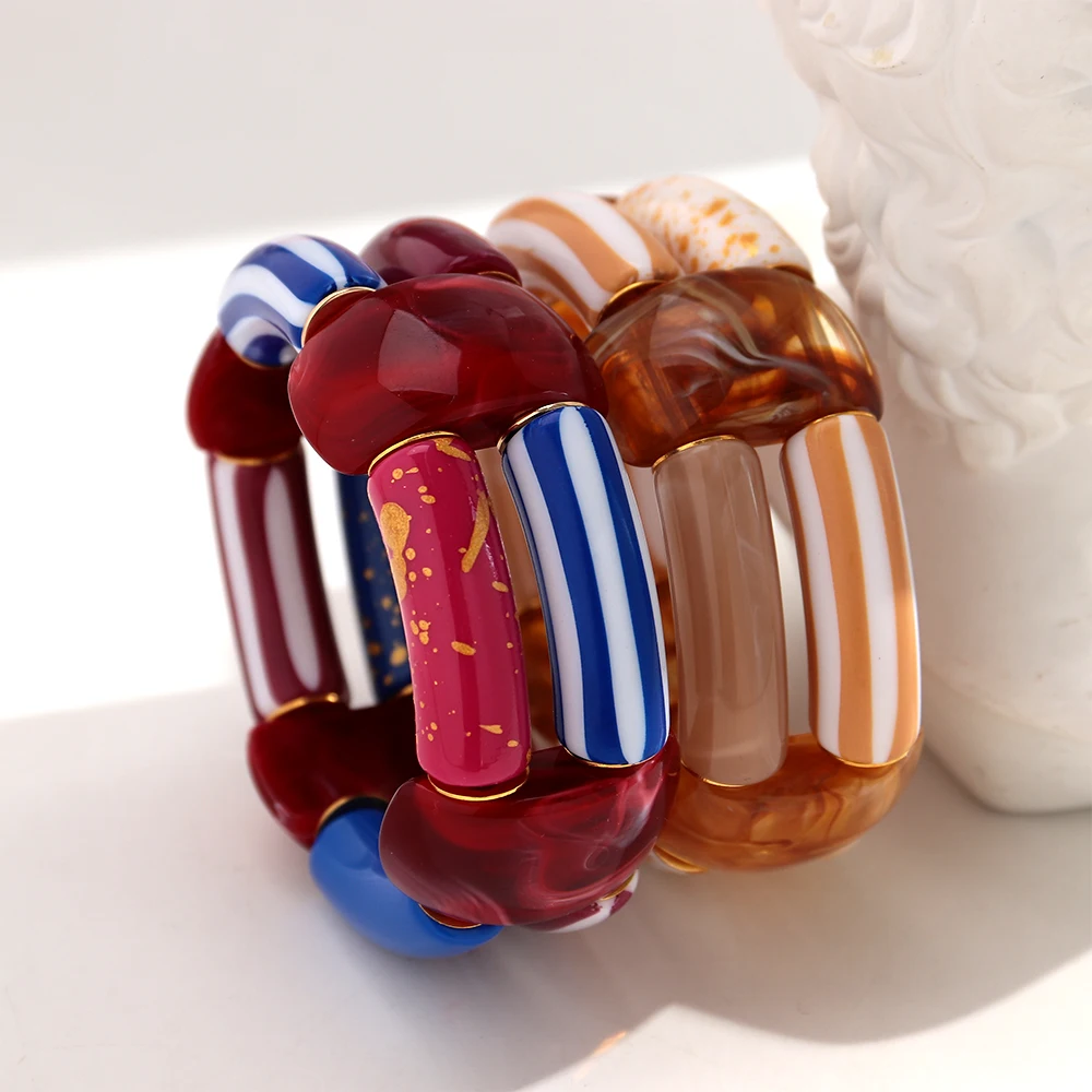 Exklusive bunte doppellagige Acryl-Armbänder für Damen, Harz-Armreifen mit gebogenem Rohr, modischer Schmuck, Geschenk – Detail 5