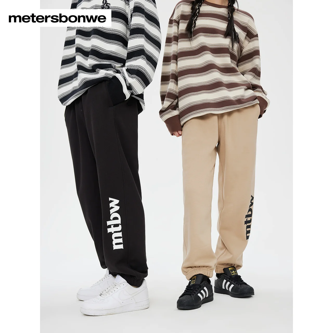 

Metersbonwe-Women's Knit Trousers Fleese-Lined Print Logo Loose Sports Pant Jogger Sweatpants Workout Jogging Winter