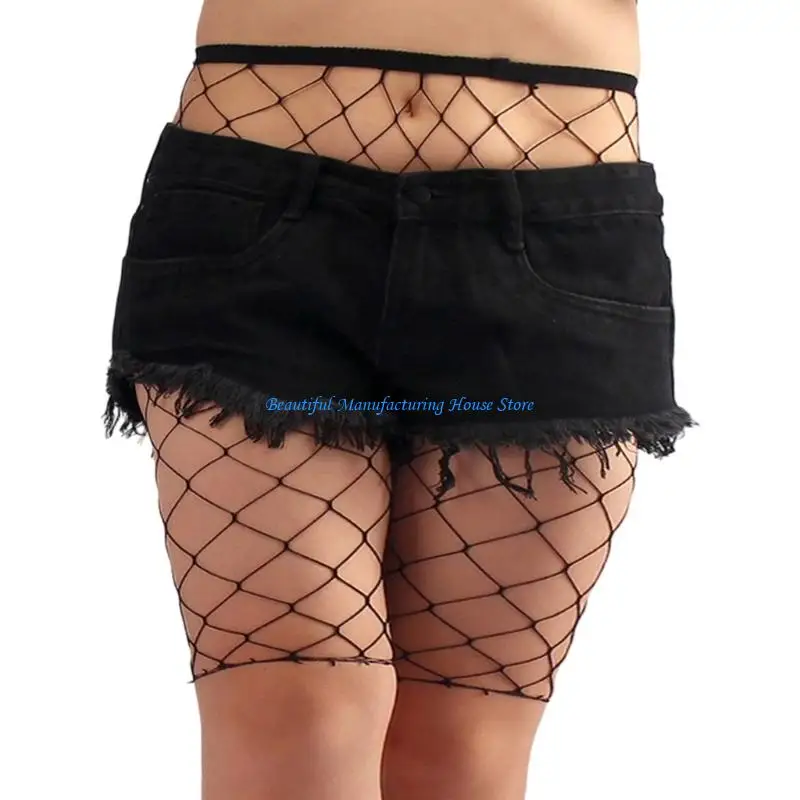 E56A Womens Shorts High Waist Mesh Short Leggings See Through Tights Cover Up