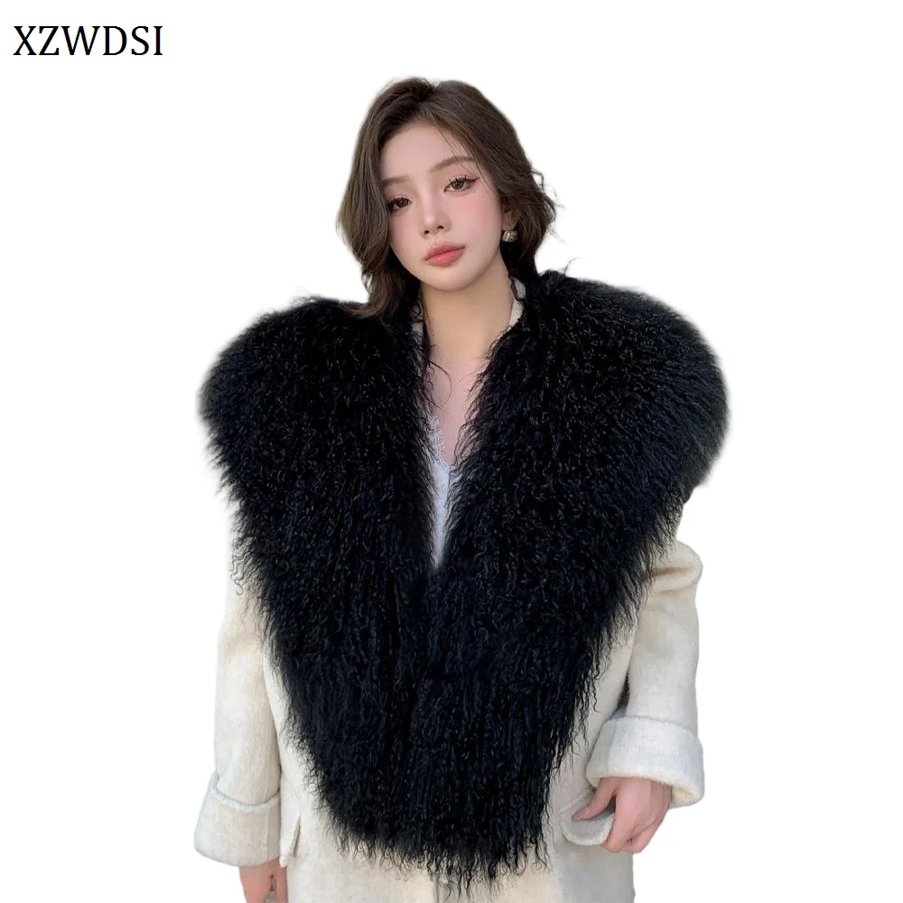 Curly Women's Real Mongolian Lamb Fur Cape Wrap Fluffy Winter Fashion Shawl Custom Colors Factory Direct