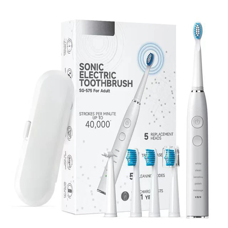 Electric Toothbrushes for Adults Kids 5 Modes Smart Timer Rechargeable Whitening Sonic Toothbrush Waterproof with 4 Brush Heads