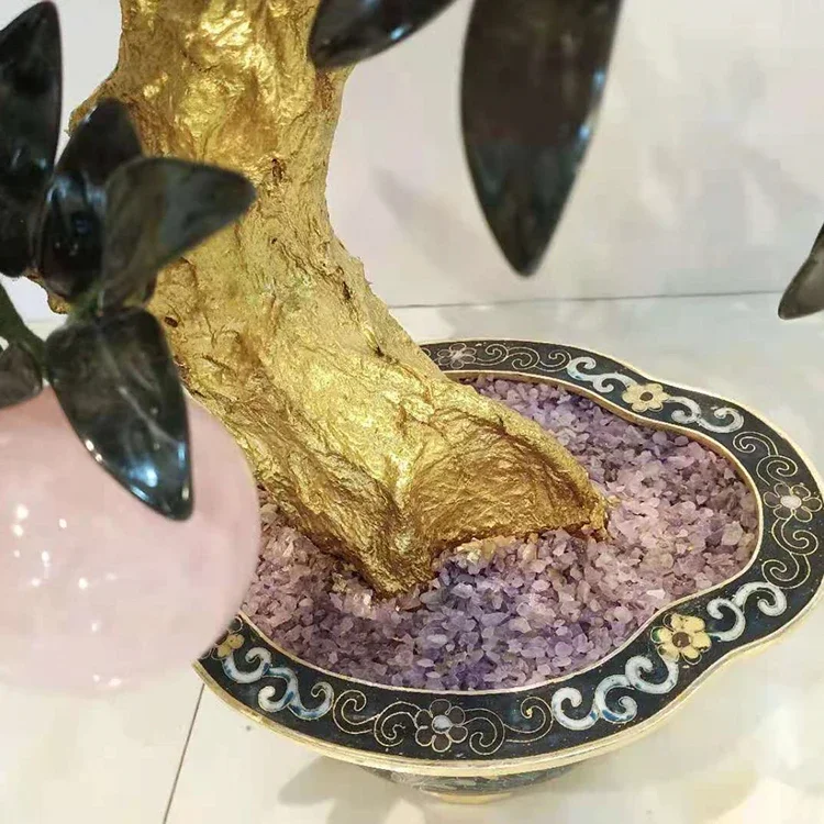 

Rose Quartz Peach Bonsai Tree, Natural Crystal Reiki Healing Lucky Money Tree for Home Decor & Gift