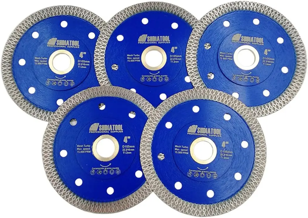 

4.5 Inch Diamond Saw Blade for Cutting Tile, Granite, Marble - 5-Pack, Dry/Wet Use