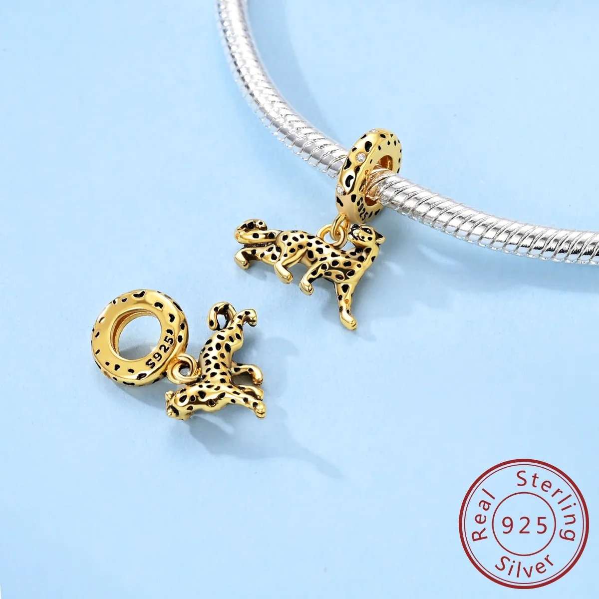 

Золотая серия, подвески, бусины из стерлингового серебра 925 пробы, леопардовый оригинальный кулон, подходит для изготовления браслетов, женские ювелирные изделия