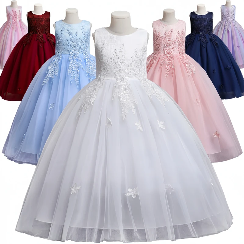 

High Qualify Lace Flower Wedding Bridesmaid Dress for Girls Festival Children Elegant Party Gala Graduation Performance Costumes