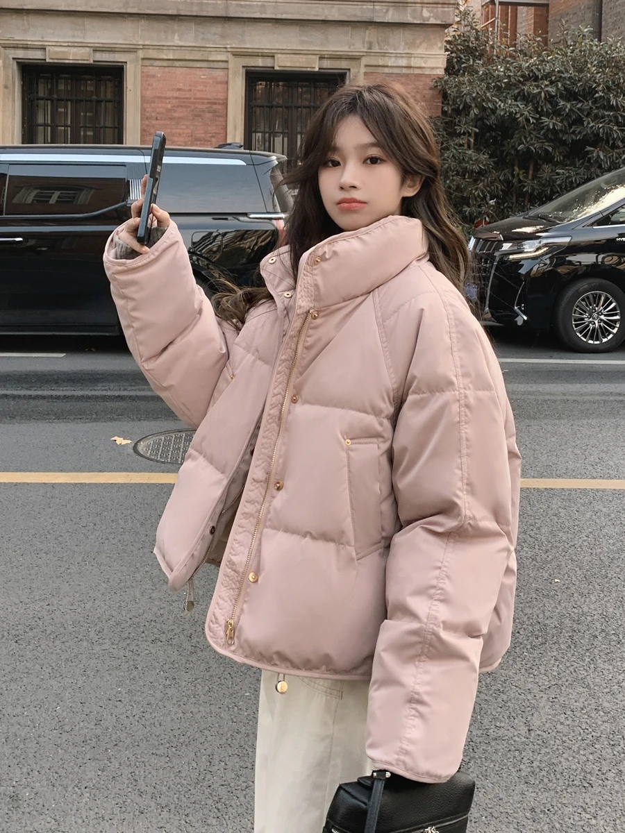 

Women Down Coats Long Sleeve New Soft Solid Lightweight Bread Down Jacket Female Warm Coat Lapel Outerwear Winter 2024 T116