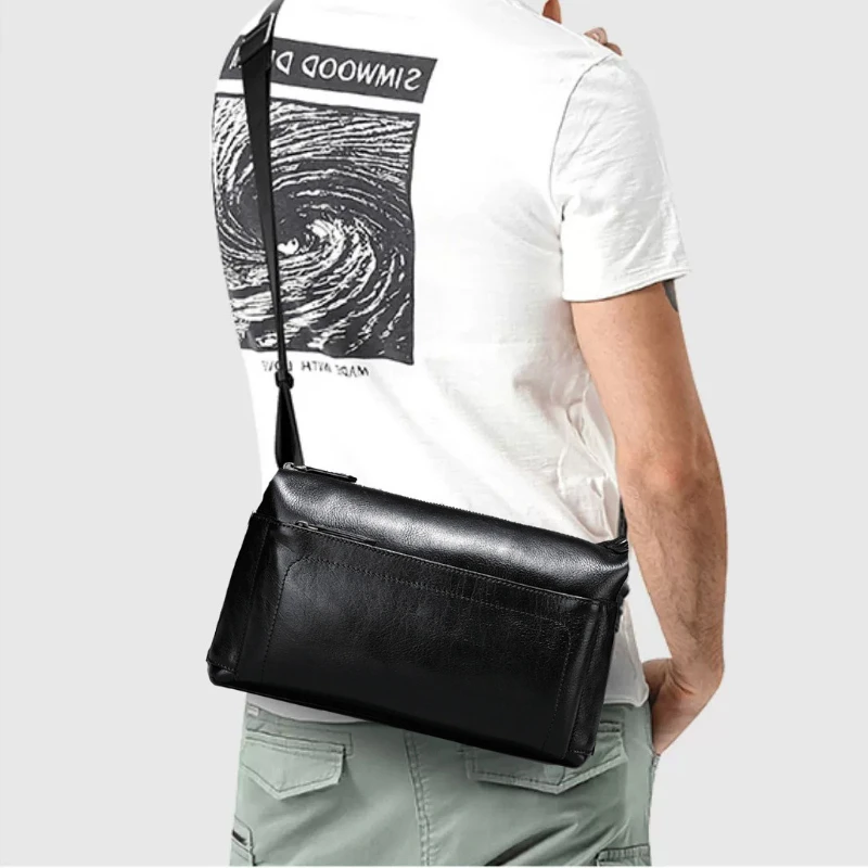 New Genuine Leather Crossbody Bag Men's Soft Casual Shoulder Messenger Bag Large Capacity Purse for Travel Work Daily