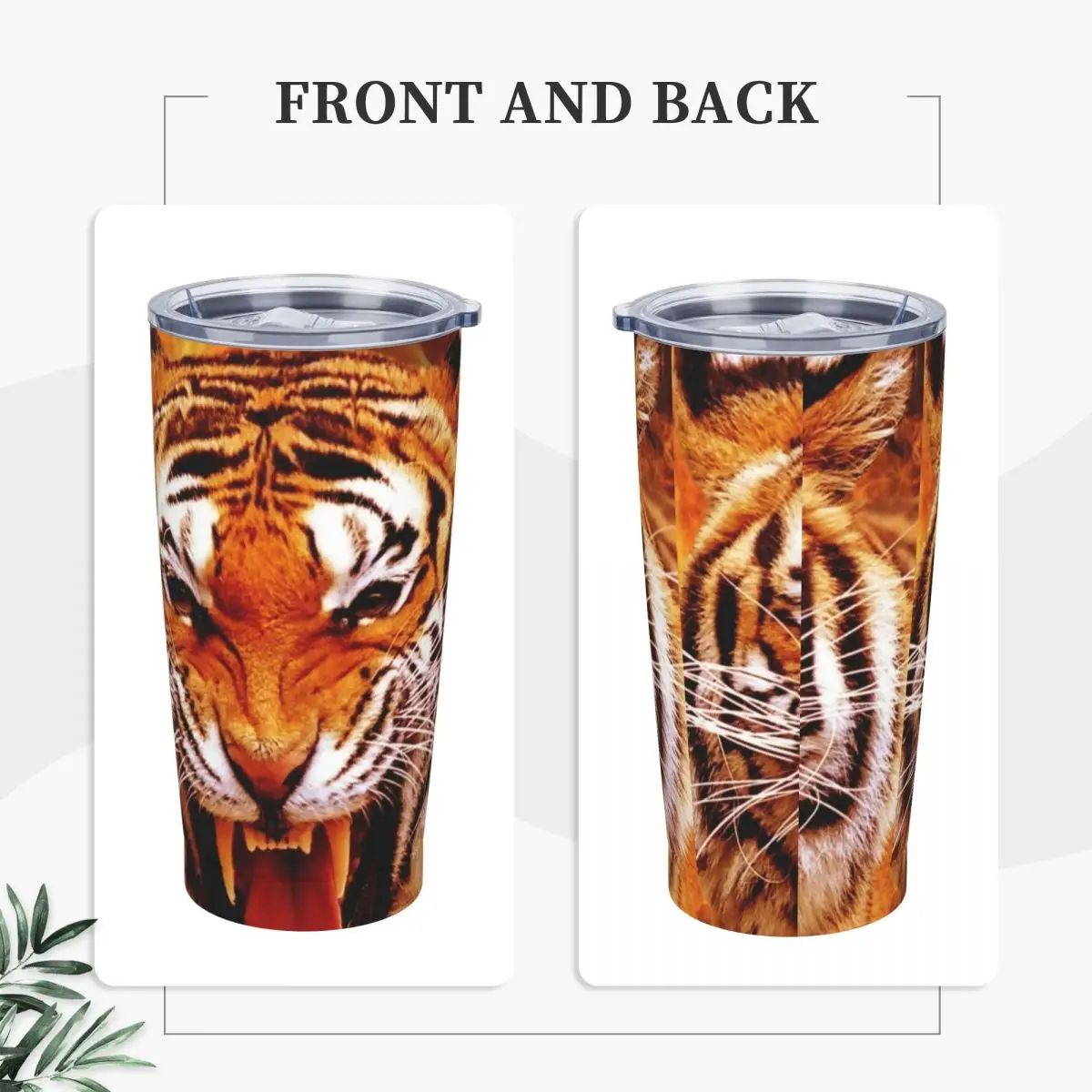 Tiger And Flame Tumbler Animal Print Hot Drinks Water Bottle Heat Preservation Stainless Steel Coffee Mug Driving Mugs Cup