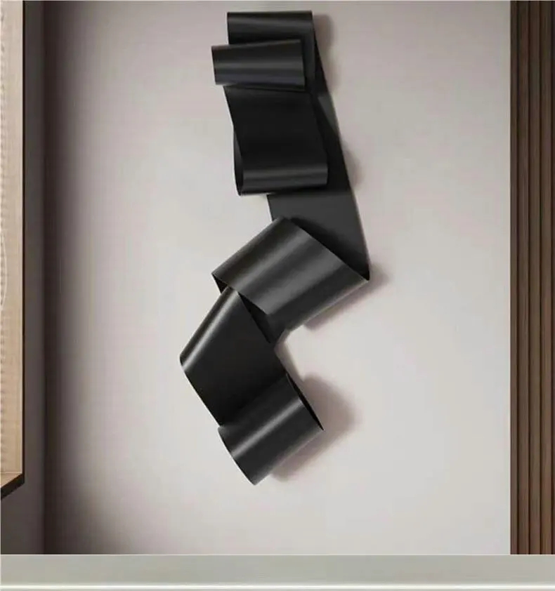 Light luxury gold and black metal wall hanging, living room entrance wall decoration, creative iron art ribbon sculpture ZY005CU
