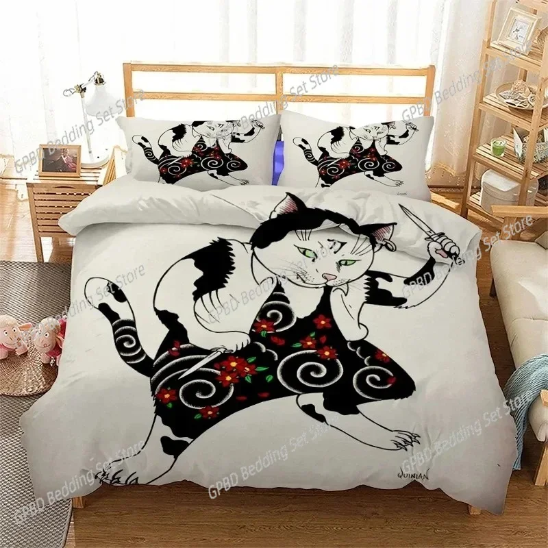 Phechion Samurai Cat Tattoo 3D Print Bedding Set Duvet Covers Pillowcases One Piece Comforter Bedding Sets Bedclothes Bed K580
