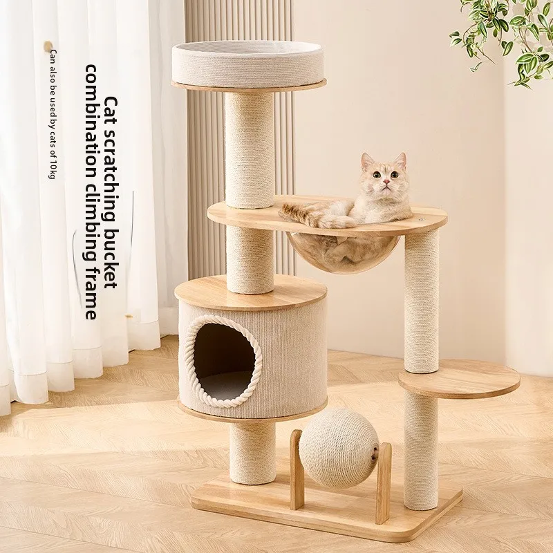 

Деревянная лазалка для кошек из массива дерева для крупных кошек, полностью деревянная конструкция, столбик для царапания.
